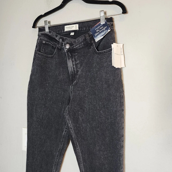 NWT A&F Curve Love Ultra HR 90s Slim Straight Black Jean Criss Cross Waist 26 - Picture 10 of 14
